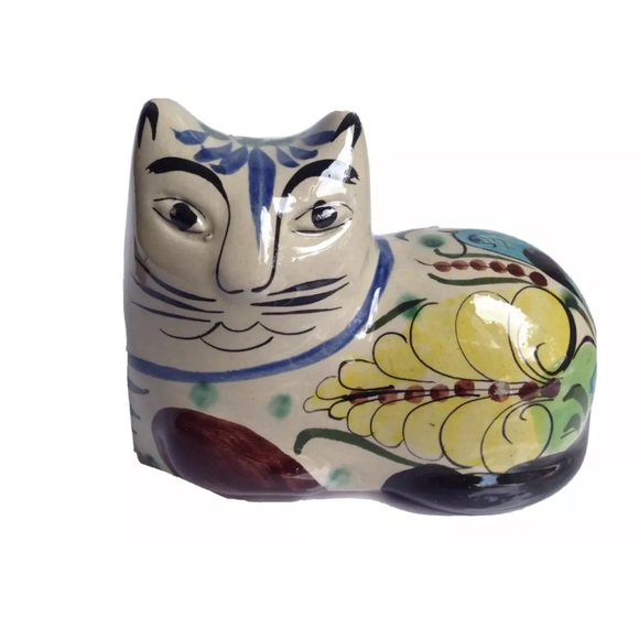 Artist Signed Mexican Pottery Cat Figurine Folk Art Collectible - Picture 1 of 10